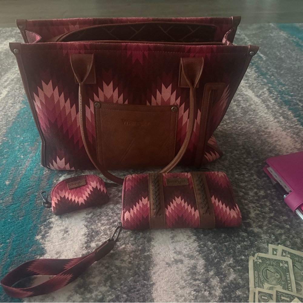 Stylish Pink and Brown Women's Tote Bag Set